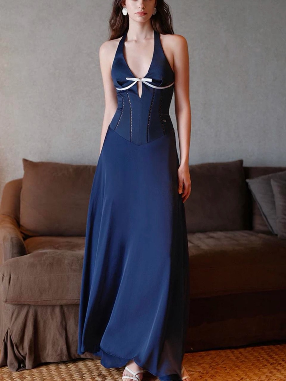 Sheer Luck Tasman French-Style V-Neck Maxi Dress, Built-in padding Size S